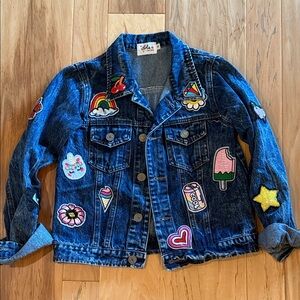 Lola + The Boys Blue Denim Jacket with Colorful Patches